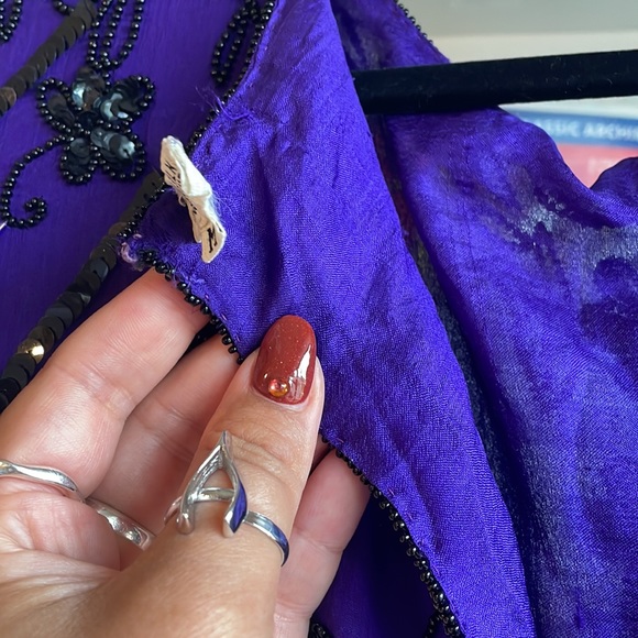 PURE SILK INDIGO EMBELLISHED TOP - Picture 7 of 13